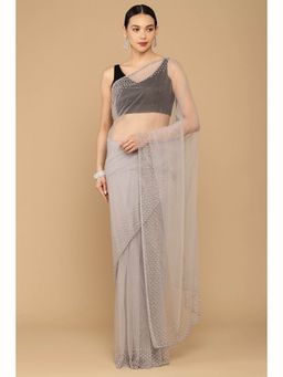 Soch - Grey Net Saree Embellished Sequined with Unstitched