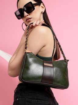 VISMIINTREND - Solid Green Shoulder Handbag With Detachable Strap