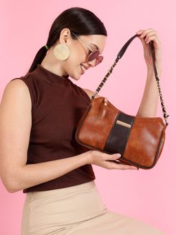VISMIINTREND - Solid Tan Shoulder Handbag With Detachable Strap