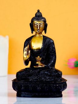 eCraftIndia - Golden and Black Meditating Blessing Buddha Brass Antique Artifact