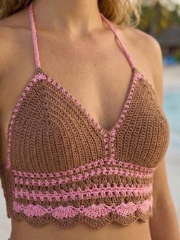 Velvery - Brown Crochet Self Design Bralette