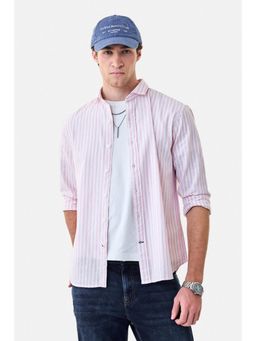 Snitch - Pink Stripes Full Sleeves Regular Semi Formal Shirt for Men