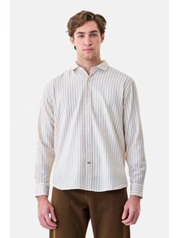 Snitch - Beige Stripes Full Sleeves Regular Semi Formal Shirt for Men