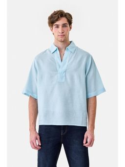 Snitch - Sky Blue Solid Half Sleeves Regular Casual Shirt for Men