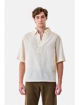 Snitch - Cream Solid Half Sleeves Regular Casual Shirt for Men