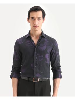 Rare Rabbit - Men's Adel Black Viscose Fabric Collared Neck Shirt