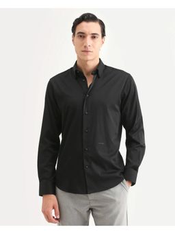 Rare Rabbit - Men's Black Cotton Blend Fabric Collar Regular Fit Shirt