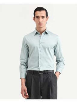 Rare Rabbit - Men's Dusky Blue Cotton Blend Fabric Collar Regular Fit Shirt