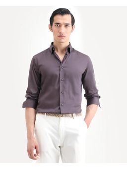 Rare Rabbit - Men's Purple Cotton Blend Fabric Collar Regular Fit Shirt