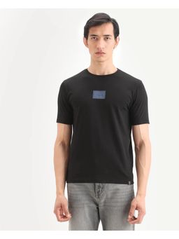 Rare Rabbit - Men's Frea Black Cotton Blend Fabric Half Sleeve Crew Neck Regular Fit T-shirt