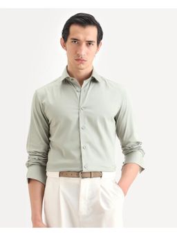 Rare Rabbit - Men's Holla-Ss26 Pastel Green Cotton Blend Fabric Spread Collar Plain Shirt