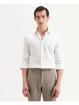 Rare Rabbit - Men's Holla-Ss26 White Cotton Blend Fabric Spread Collar Plain Shirt