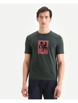 Rare Rabbit - Men's Ingi Dark Grey Cotton Blend Fabric Half Sleeve Crew Neck T-shirt