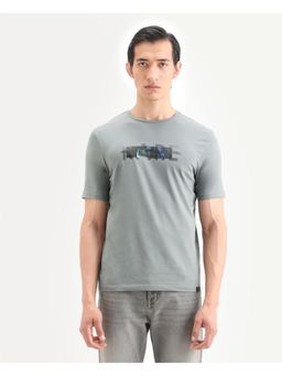 Rare Rabbit - Men's Jaars Dark Grey Cotton Blend Fabric Half Sleeve Crew -shirt