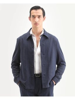 Rare Rabbit - Men's Jlo-T Blue Polyester Fabric Collared Neck Striped Shirt