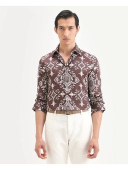 Rare Rabbit - Men's Lagos Brown Cotton Fabric Full Sleeve Regular Fit Ornate Print Shirt