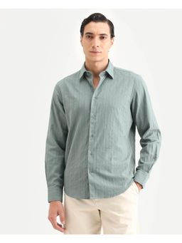 Rare Rabbit - Men's Laver Dark Green Cotton Fabric Full Sleeve Regular Fit Textured Shirt