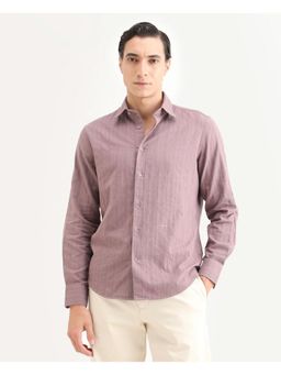 Rare Rabbit - Men's Laver Dusky Pink Cotton Fabric Full Sleeve Regular Fit Textured Shirt