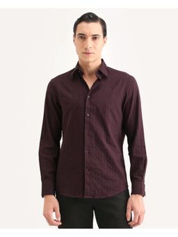 Rare Rabbit - Men's Laver Wine Cotton Fabric Full Sleeve Regular Fit Textured Shirt