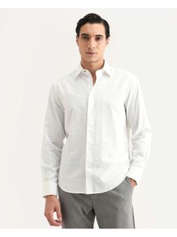 Rare Rabbit - Men's Laver White Cotton Fabric Full Sleeve Regular Fit Textured Shirt