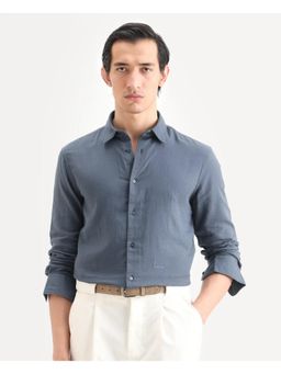 Rare Rabbit - Men's Layer-Ls Dusky Blue Cotton Fabric Spread Collar Plain Shirt