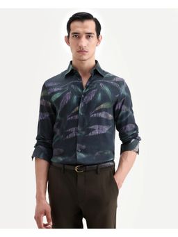 Rare Rabbit - Men's Leaf Dusky Green Cotton Blend Fabric Full Sleeve Regular Fit Shirt
