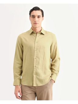 Rare Rabbit - Men's Linex Ls Dusky Yellow Linen Blend Fabric Spread Collar Plain Shirt