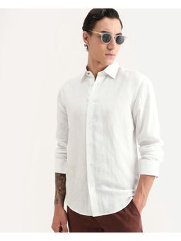 Rare Rabbit - Men's Linex Ls White Linen Blend Fabric Spread Collar Plain Shirt