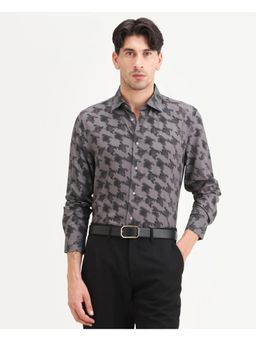 Rare Rabbit - Men's Munes Dark Grey Viscose Fabric Collared Neck Regular Shirt