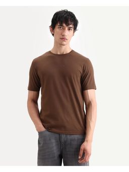 Rare Rabbit - Men's Rabbit-S26 Brown Cotton Blend Fabric Half Sleeve Crew -shirt