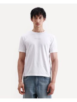 Rare Rabbit - Men's Rabbit-S26 White Cotton Blend Fabric Half Sleeve Crew -shirt