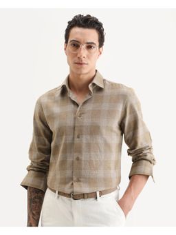Rare Rabbit - Men's Sovie Dark Brown Cotton Blend Fabric Spread Collar Regular Fit Checked Shirt