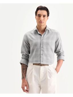 Rare Rabbit - Men's Sovie Dark Grey Cotton Blend Fabric Spread Collar Regular Fit Checked Shirt