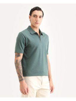 Rare Rabbit - Men's Thero-S26 Dusky Green Cotton Blend Fabric Half Sleeve Polo T-shirt