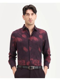 Rare Rabbit - Men's Zena Maroon Viscose Blend Fabric Collared Neck Regular Shirt