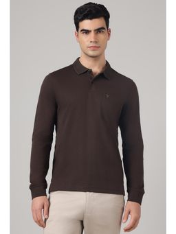 Van Heusen - Men Solid Regular Fit Full Sleeves Polo T-shirt - Brown