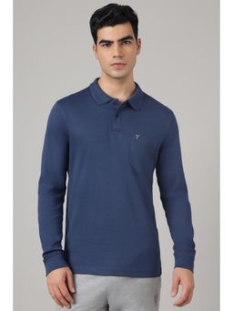 Van Heusen - Men Solid Regular Fit Full Sleeves Polo T-shirt - Blue