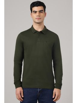 Van Heusen - Men Solid Regular Fit Full Sleeves Polo T-shirt - Green
