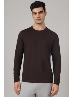 Van Heusen - Men Solid Regular Fit Round Neck Full Sleeves T-shirt - Brown
