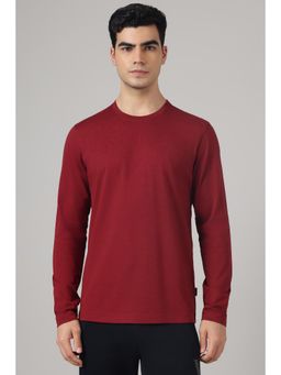 Van Heusen - Men Solid Regular Fit Round Neck Full Sleeves T-shirt - Red