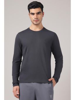 Van Heusen - Men Solid Regular Fit Round Neck Full Sleeves T-shirt - Grey