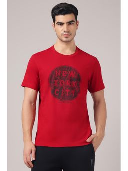 Van Heusen - Men Round Neck Minimal Graphic Print T-shirt - Red