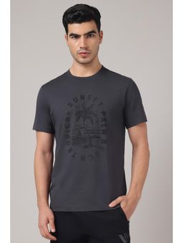 Van Heusen - Men Round Neck Minimal Graphic Print T-shirt - Grey