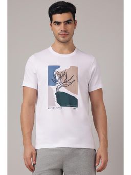 Van Heusen - Men Round Neck Minimal Graphic Print T-shirt - White