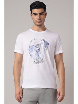 Van Heusen - Men Round Neck Minimal Graphic Print T-shirt - White