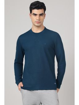 Van Heusen - Men Solid Regular Fit Round Neck Full Sleeves Waffle T-shirt - Teal