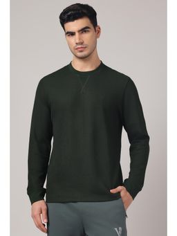 Van Heusen - Men Solid Regular Fit Round Neck Full Sleeves Waffle T-shirt - Green