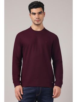 Van Heusen - Men Solid Regular Fit Round Neck Full Sleeves Waffle T-shirt - Wine