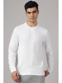 Van Heusen - Men Solid Regular Fit Round Neck Full Sleeves Waffle T-shirt - White