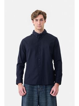 Snitch - Navy Solid Full Sleeves Regular Semi Formal Shirt for Men - Navy Blue